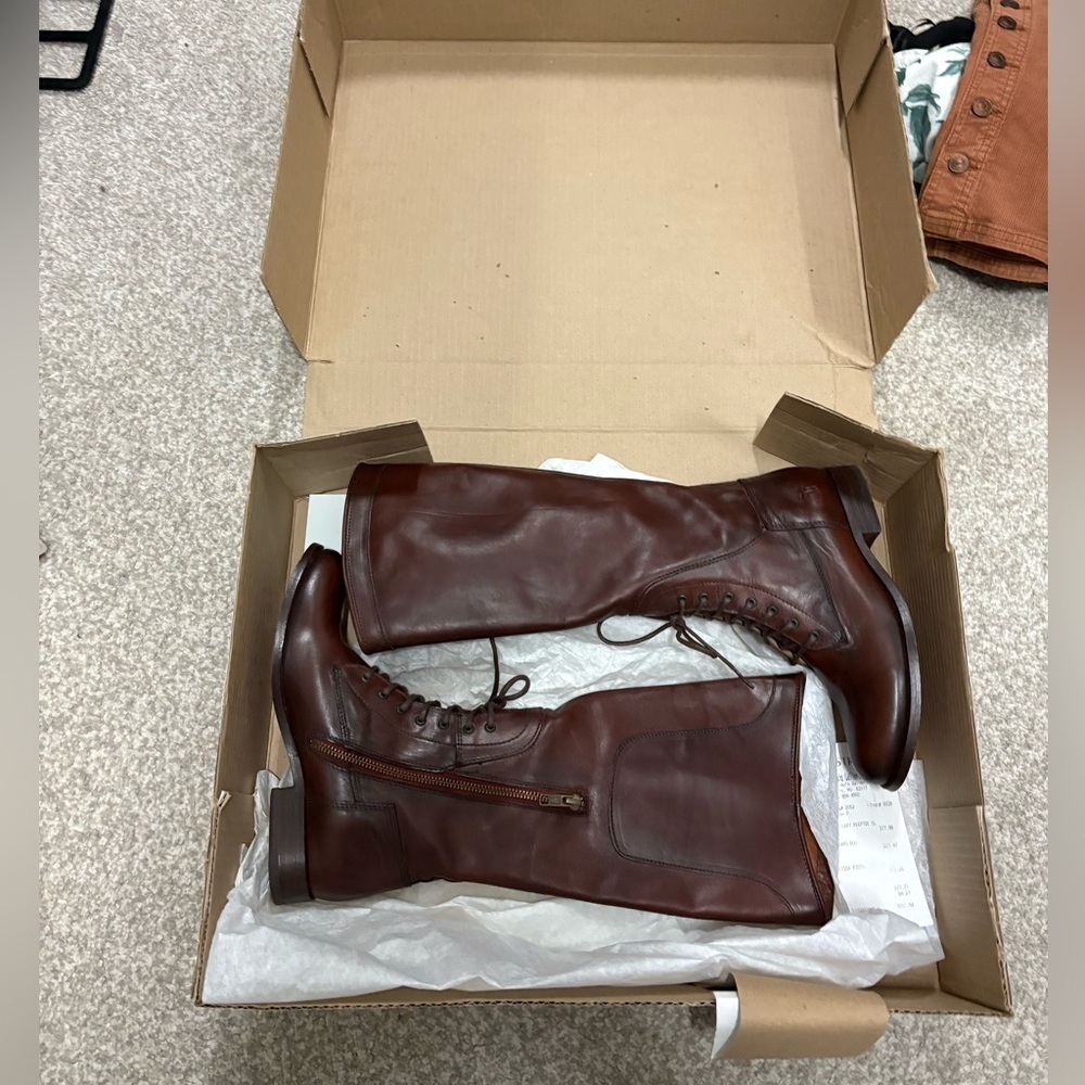 Frye Melissa Lace Up Riding Boots 6.5 Equestrian Brown Leather Vintage Redwood - Picture 11 of 11